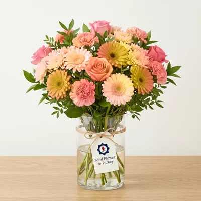 Colourful Seasonal Arrangement in a Glass Vase