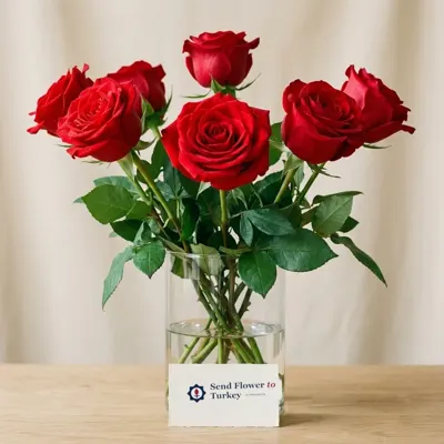 5 Red Roses in a Glass Vase