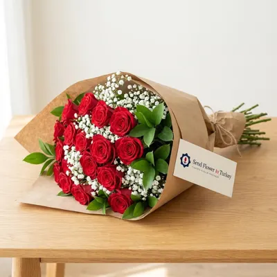 Bouquet of 15 Red Roses with Baby's Breath