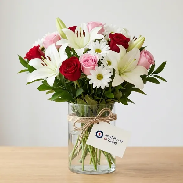 Roses and Seasonal Flowers in a Glass Vase