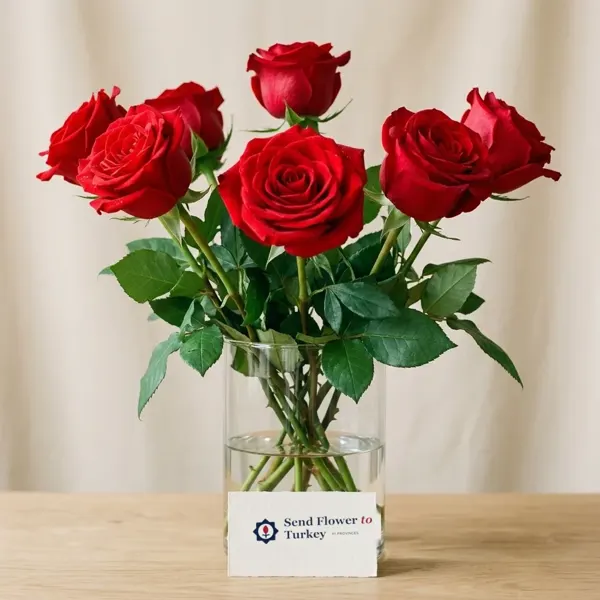 5 Red Roses in a Glass Vase