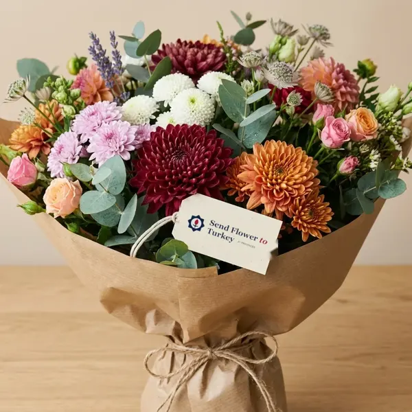 Saisonblumenstrauß mit bunten Chrysanthemen