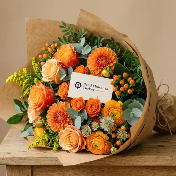 Seasonal Flower Bouquet in Orange Tones