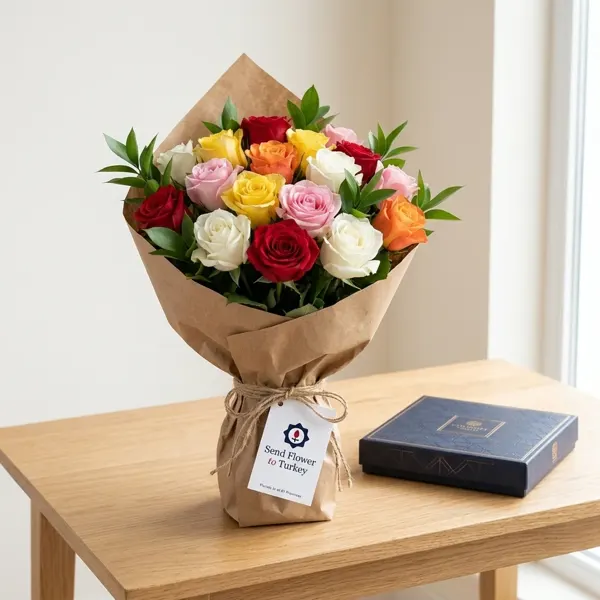 20 Mixed-Colour Roses with Chocolate
