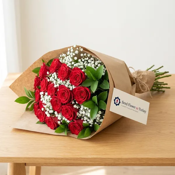 Bouquet of 15 Red Roses with Baby's Breath