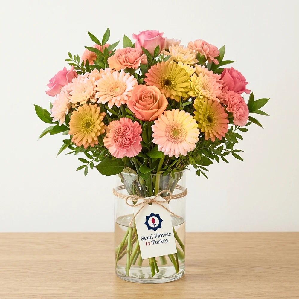 Colourful Seasonal Arrangement in a Glass Vase