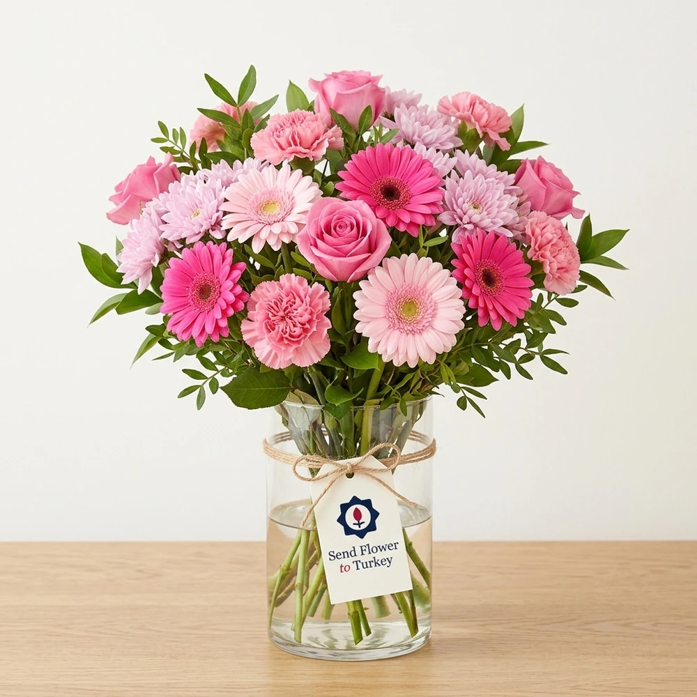 Pink Flower Arrangement in a Glass Vase