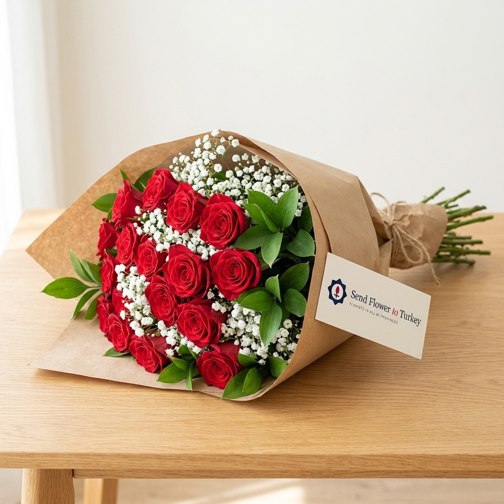 Bouquet of 15 Red Roses with Baby's Breath
